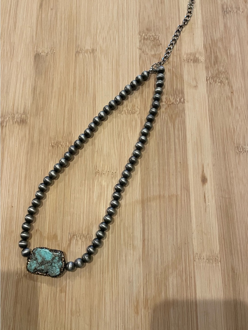 Turquoise stone Statement Necklace - Navajo pearls
